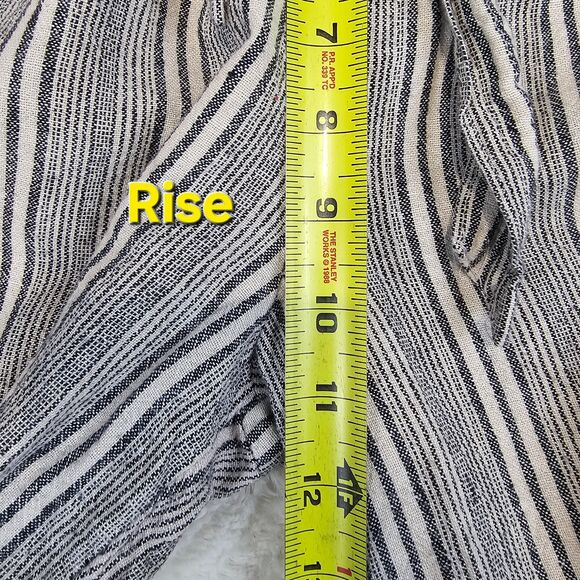 SO High Rise Wide Leg Linen Striped Pants Navy Ivory Women's Size Large - Picture 10 of 13